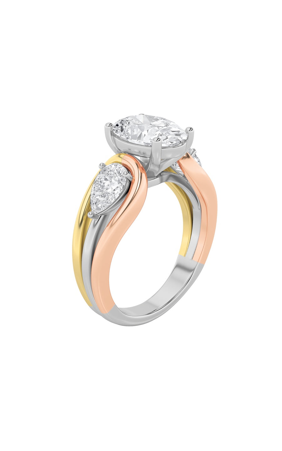 3Cttw Oval Shaped Lab Grown Diamond (F/VS) Two Tone Solitaire Engagement Ring in 14K Gold