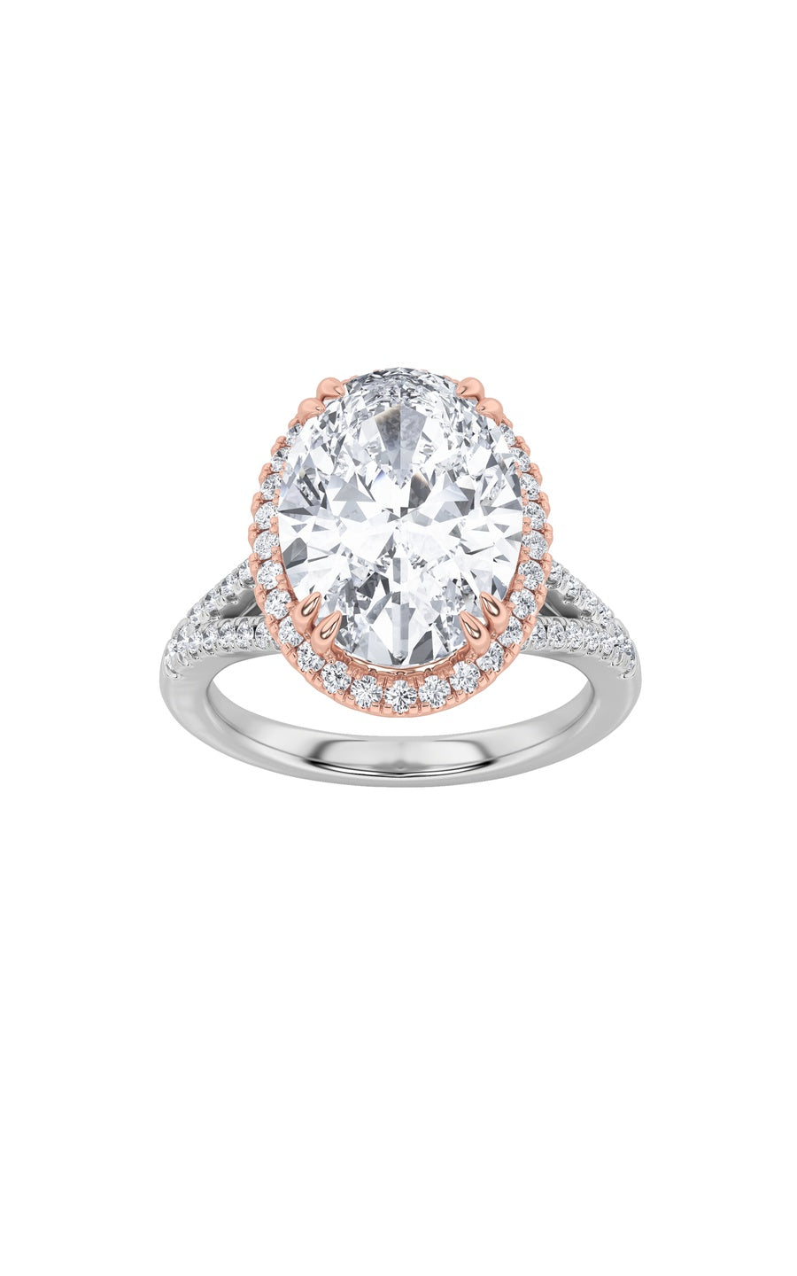 4.5Cttw Oval Shaped Lab Grown Diamond (F/VS) BoldAccented Statement Engagement Ring in 14K Gold