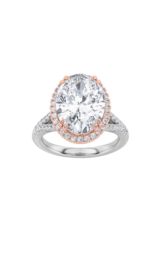 4.5Cttw Oval Shaped Lab Grown Diamond (F/VS) BoldAccented Statement Engagement Ring in 14K Gold