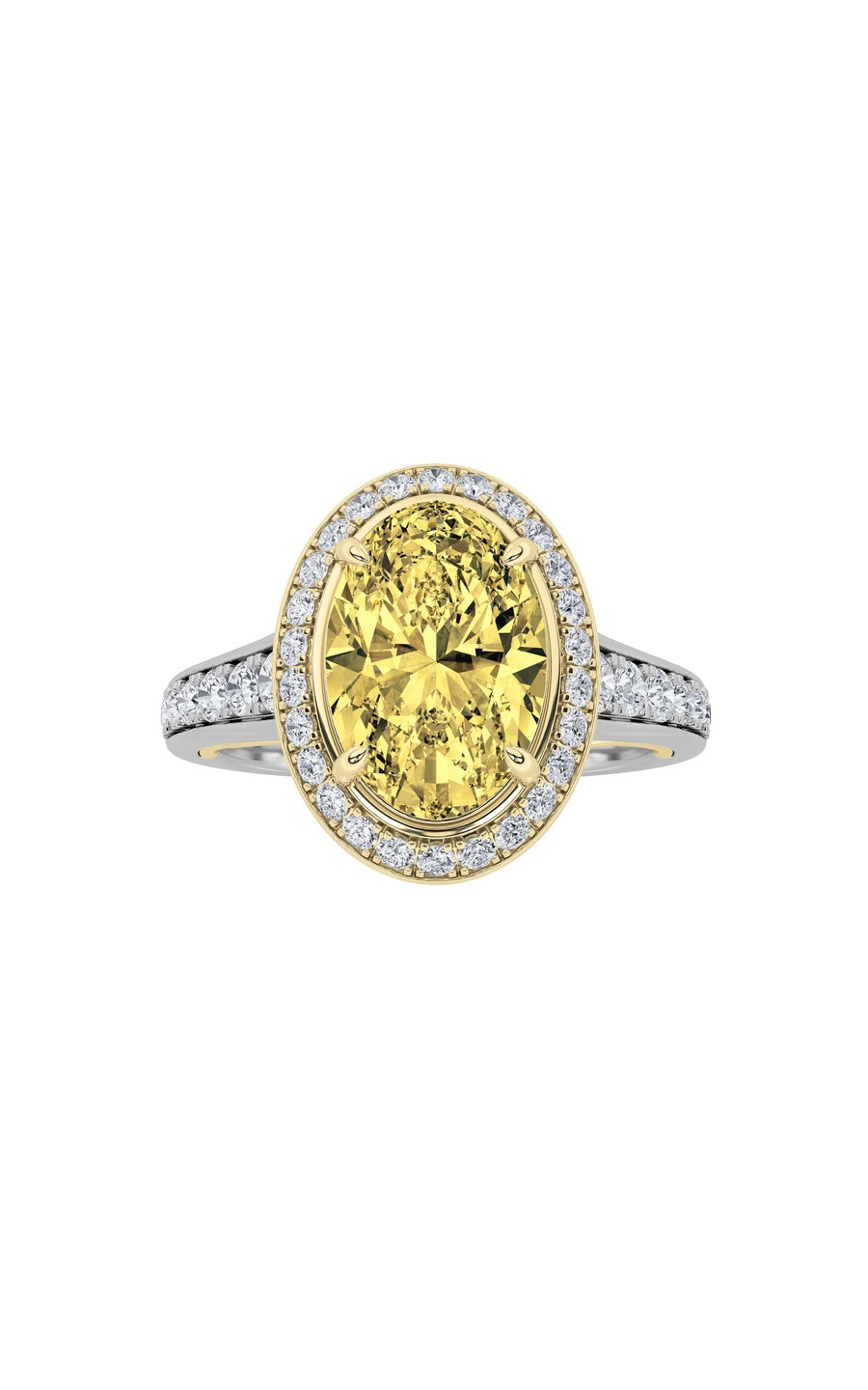 3.5Cttw Oval Shaped Lab Grown Diamond (F/VS) BoldAccented Statement Engagement Ring in 14K Gold