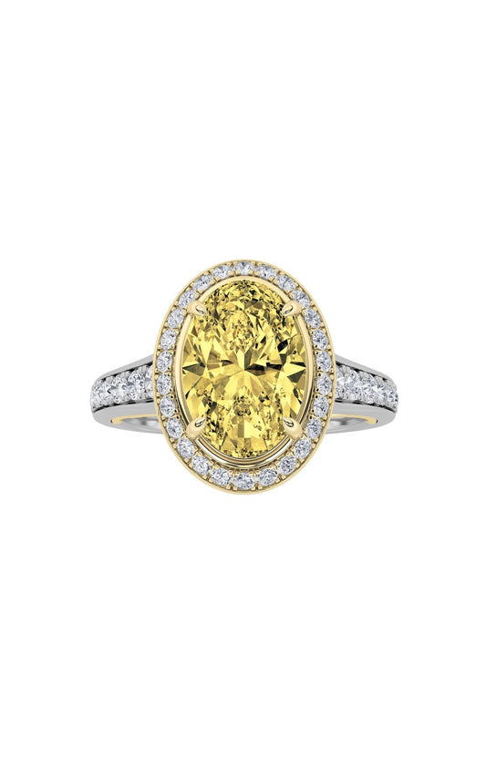 3.5Cttw Oval Shaped Lab Grown Diamond (F/VS) BoldAccented Statement Engagement Ring in 14K Gold