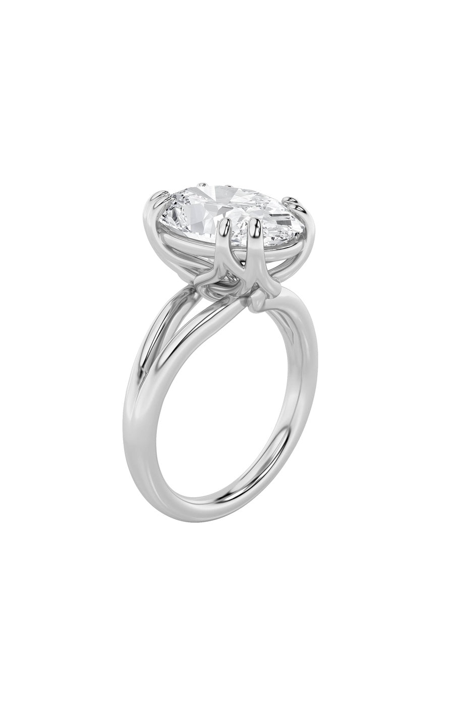 5Cttw Oval Shaped Lab Grown Diamond (F/VS) Bold Split Shank Solitaire Engagement Ring in 14K Gold