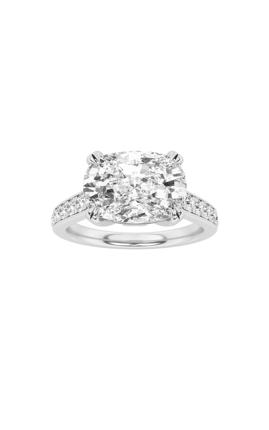 4.5Cttw Elongated Cushion Shaped Lab Grown Diamond(F/VS) Bold Accented East West Set Engagement Ring in 14K Gold