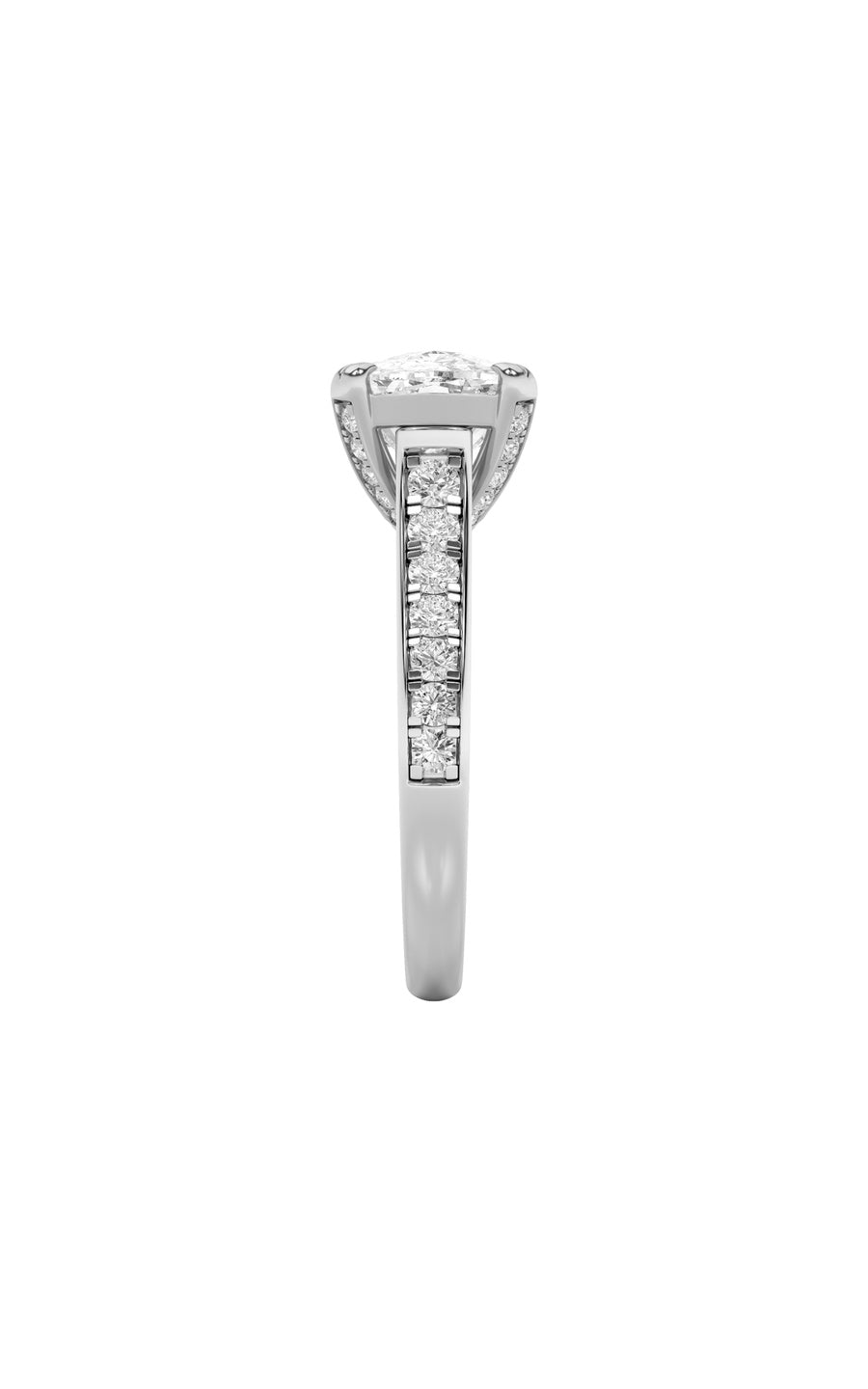 4.5Cttw Elongated Cushion Shaped Lab Grown Diamond(F/VS) Bold Accented East West Set Engagement Ring in 14K Gold
