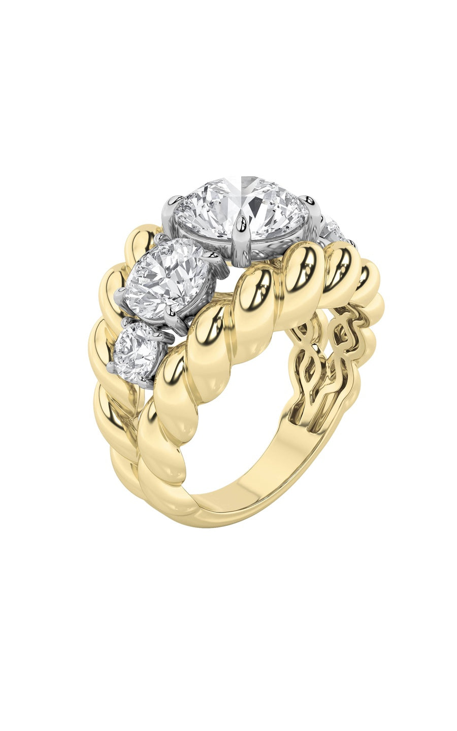 5.5Cttw Round Shaped Lab Grown Diamond (F/VS) FiveStone Ring in 14K Gold