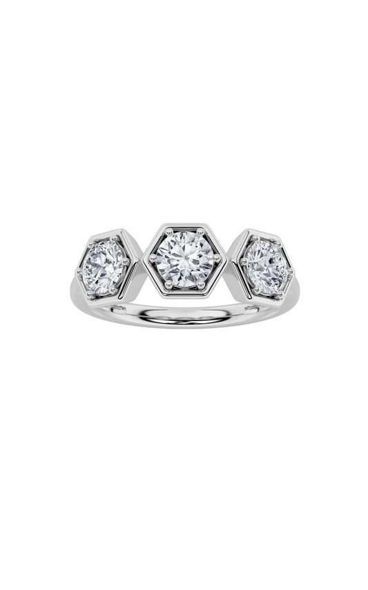 1Cttw Round Shaped Lab Grown Diamond (F/VS) ThreeStone Ring in 14K Gold