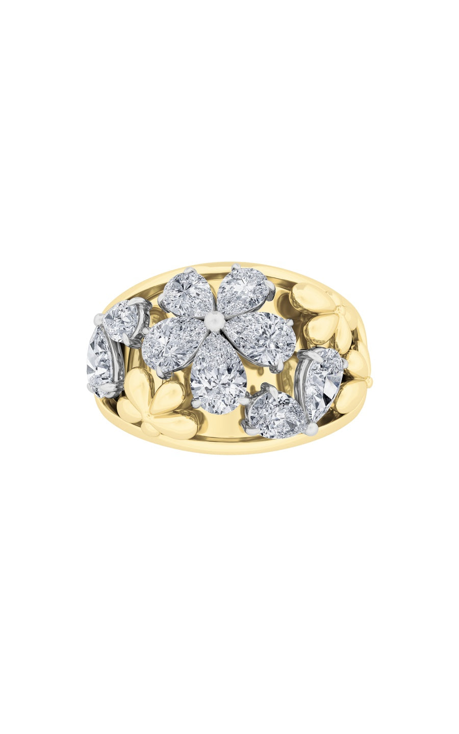 2.5Cttw Pear Shaped Lab Grown Diamond (F/VS) FancyFlower Ring in 14K Gold