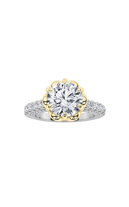 2.5Cttw Round Shaped Lab Grown Diamond (F/VS) TwoTone Solitaire Engagement Ring in 14K Gold