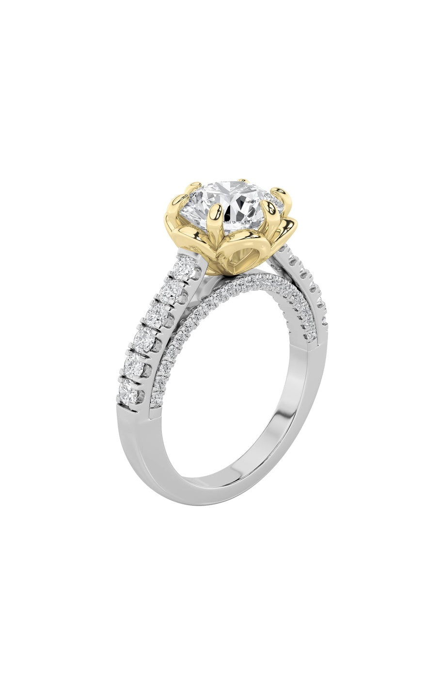 2.5Cttw Round Shaped Lab Grown Diamond (F/VS) TwoTone Solitaire Engagement Ring in 14K Gold