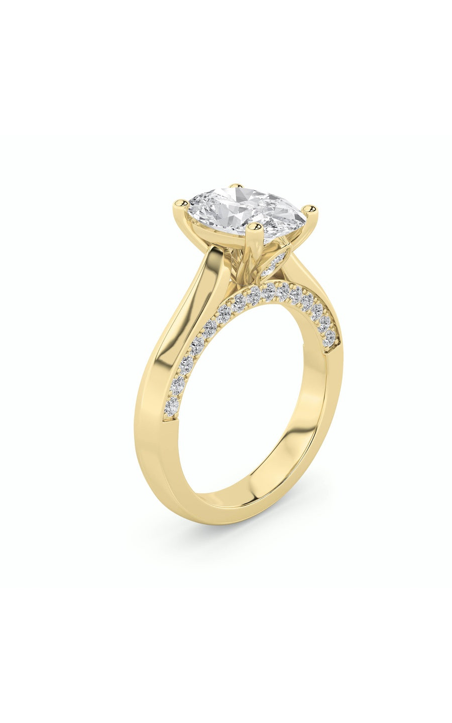 3Cttw Oval Shaped Lab Grown Diamond (G/VS) Accented Solitaire Engagement Ring in 14K Gold
