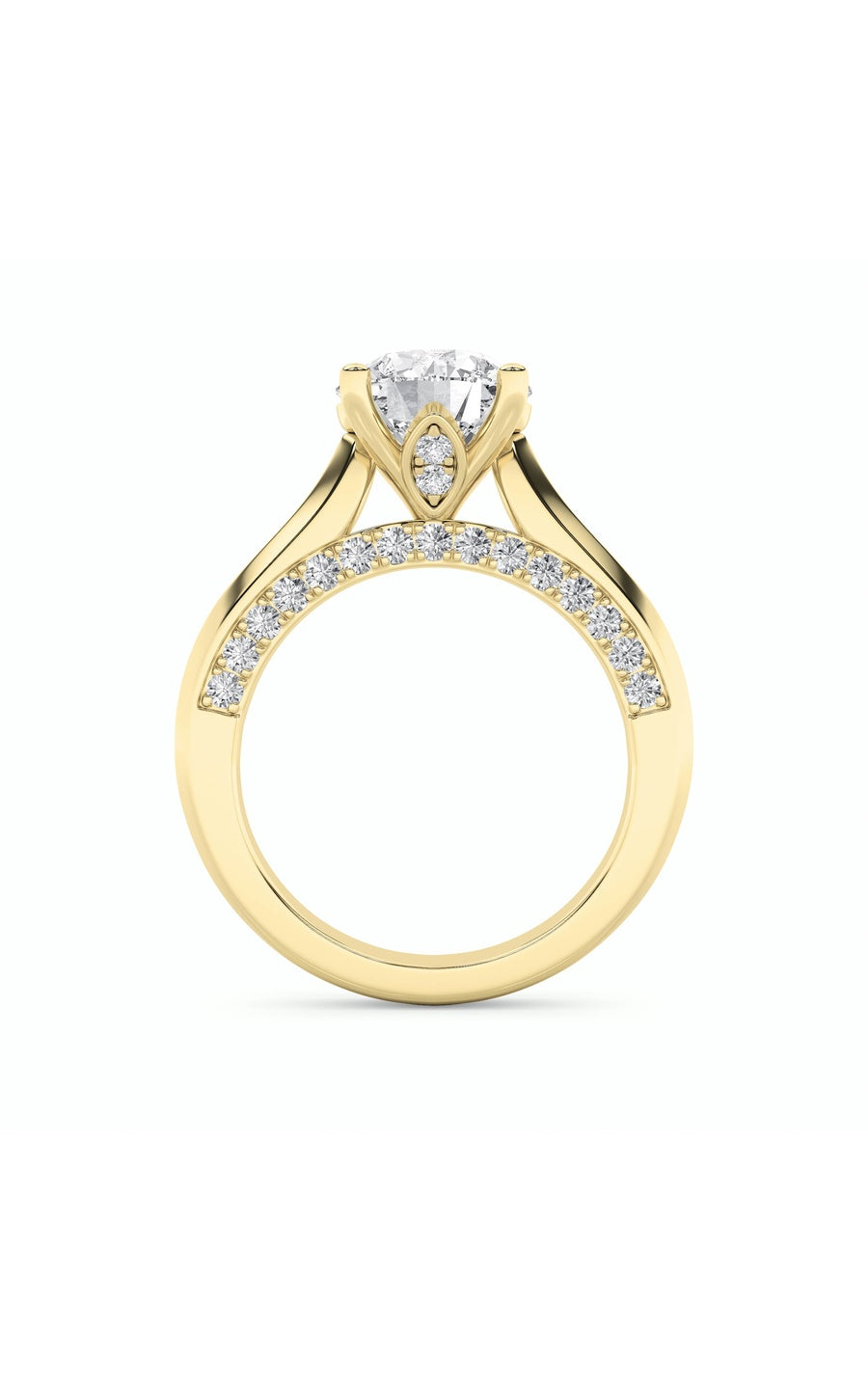 3Cttw Round Shaped Lab Grown Diamond (G/VS) Accented Solitaire Engagement Ring in 14K Gold
