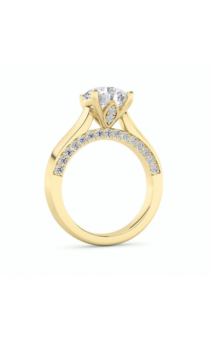 3Cttw Round Shaped Lab Grown Diamond (G/VS) Accented Solitaire Engagement Ring in 14K Gold