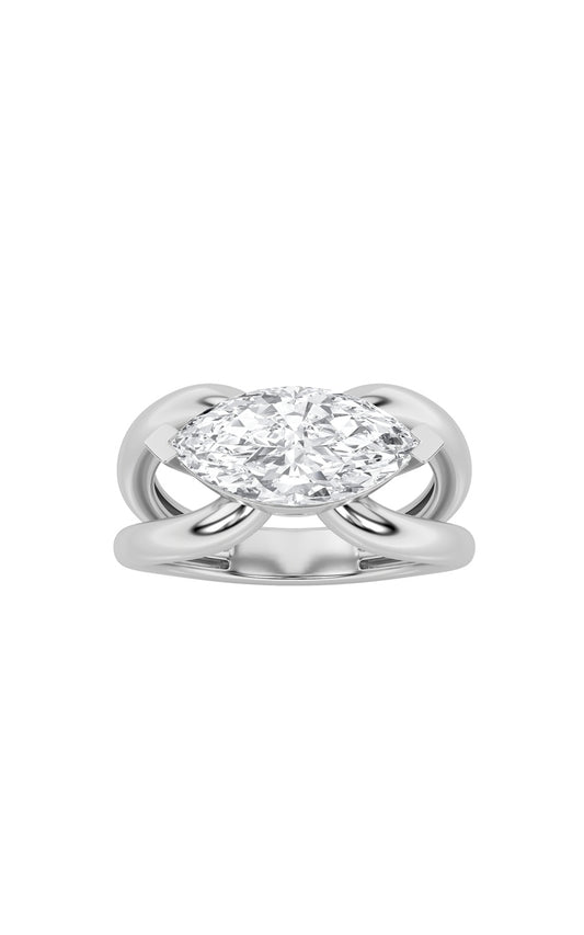 2Cttw Marquise Shaped Lab Grown Diamond (G/VS) East West Solitaire Fancy Ring in 14K Gold