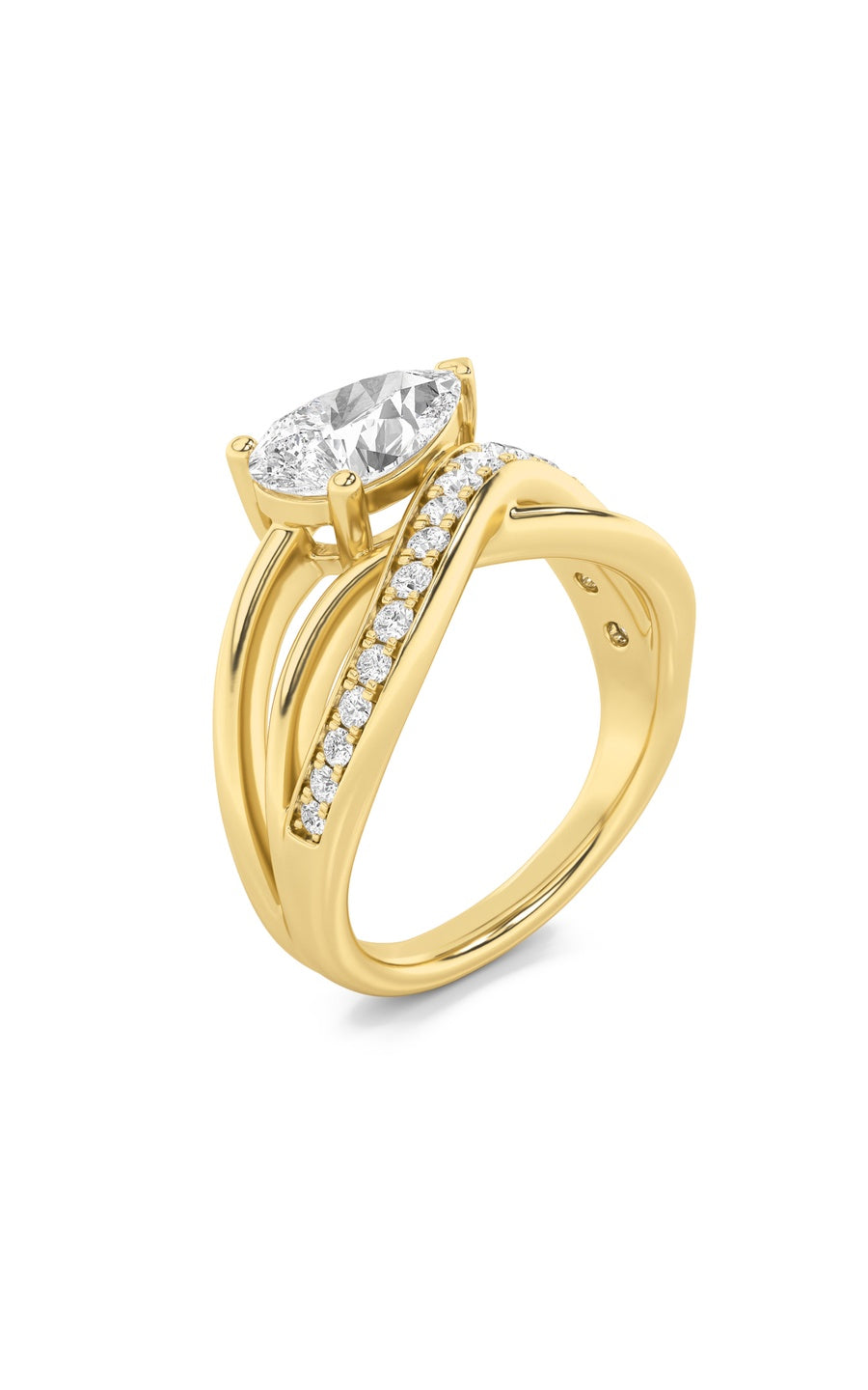 2Cttw Pear Shaped Lab Grown Diamond (G/VS) Ring in14K Gold