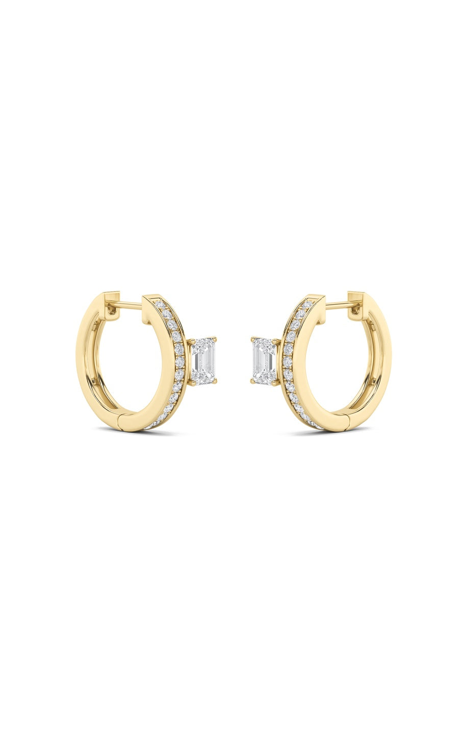 1.25Cttw Emerald Shaped Lab Grown Diamond (F/VS) Accented Huggie Earrings in 14K Gold