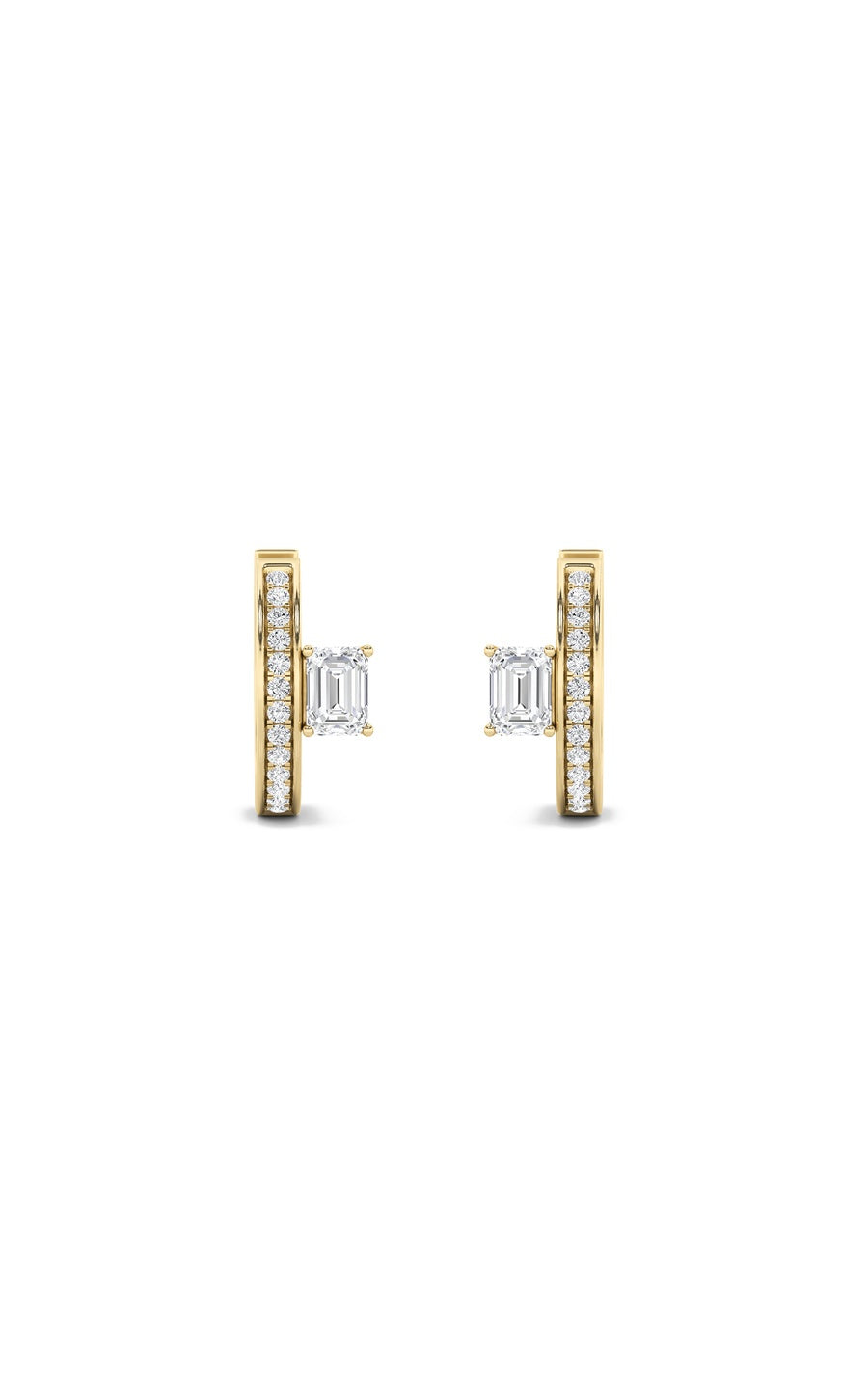1.25Cttw Emerald Shaped Lab Grown Diamond (F/VS) Accented Huggie Earrings in 14K Gold