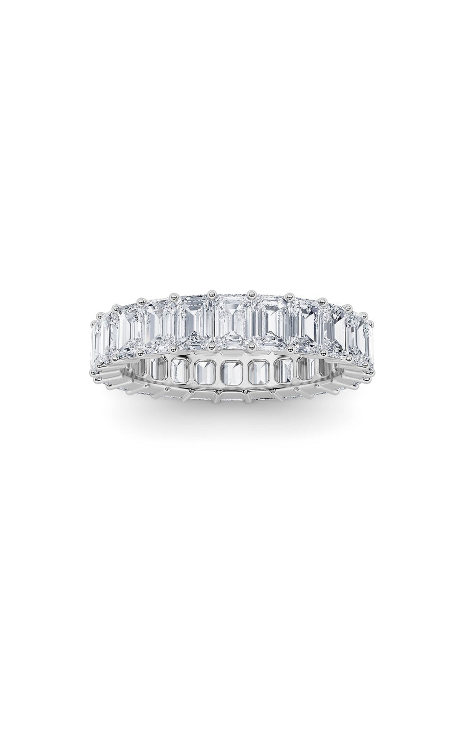 3Cttw Emerald Shaped Lab Grown Diamond Split ProngEternity Ring in 14K Gold (F/VS)