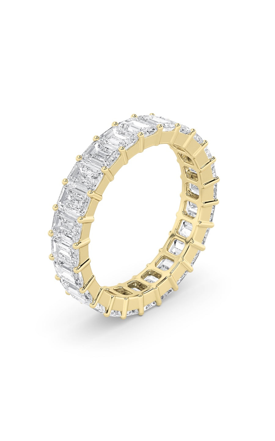 3Cttw Emerald Shaped Lab Grown Diamond Split ProngEternity Ring in 14K Gold (F/VS)