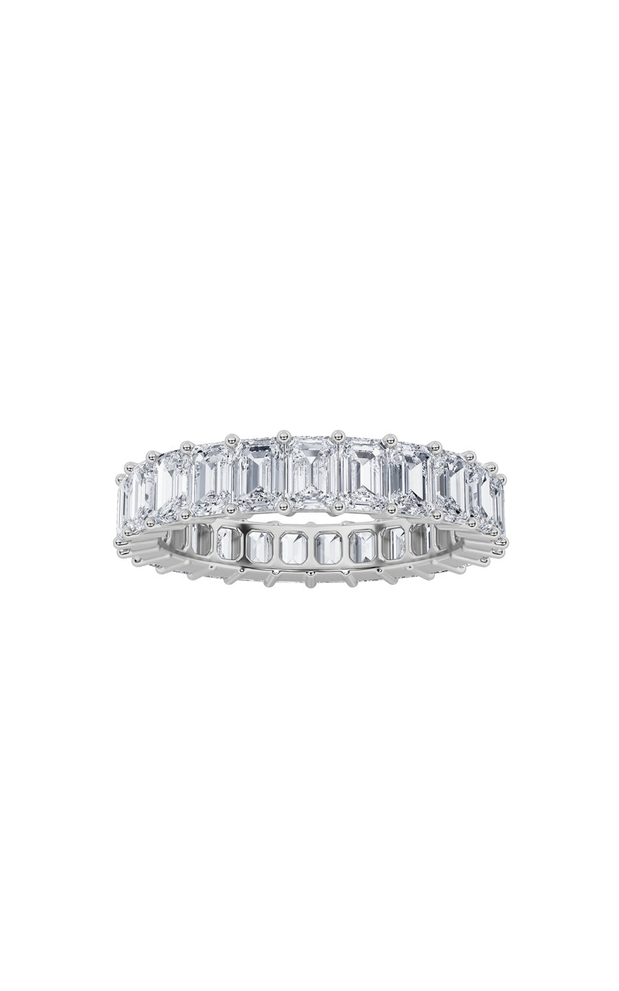 5.25Cttw Emerald Shaped Lab Grown Diamond Split Prong Eternity Ring in 14K Gold (F/VS)