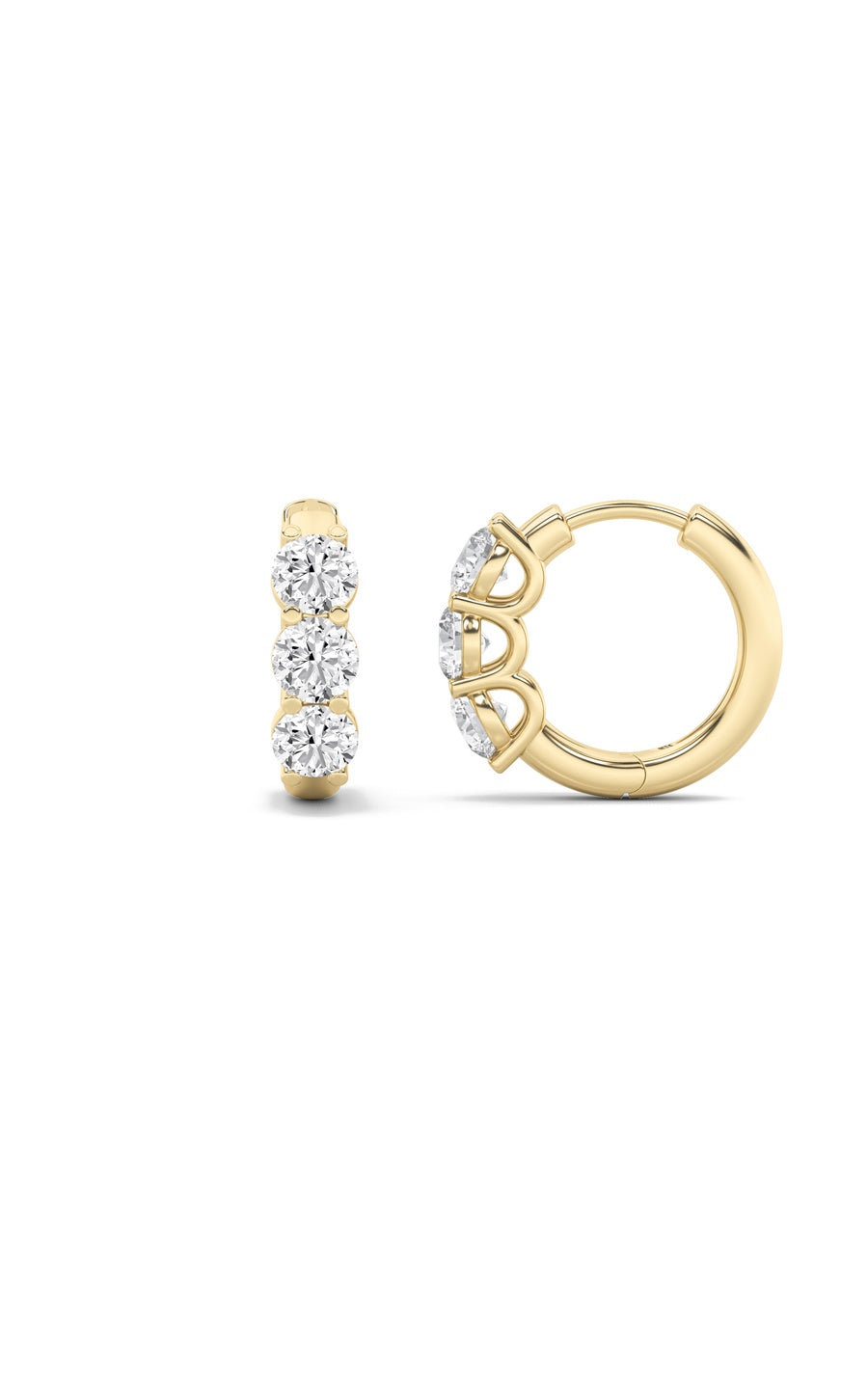2Cttw Round Shaped Lab Grown Diamond (G/VS) ThreeStone Huggie Earrings in 10K Gold
