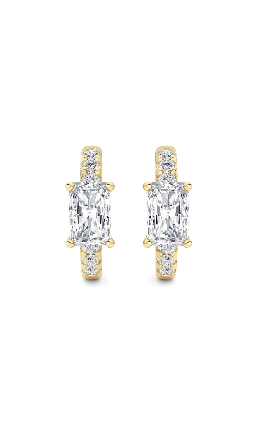 1.5CTW Radiant Shaped Lab Grown Diamond (G/VS) Solitare Accent Huggie Earrings in 14K Gold