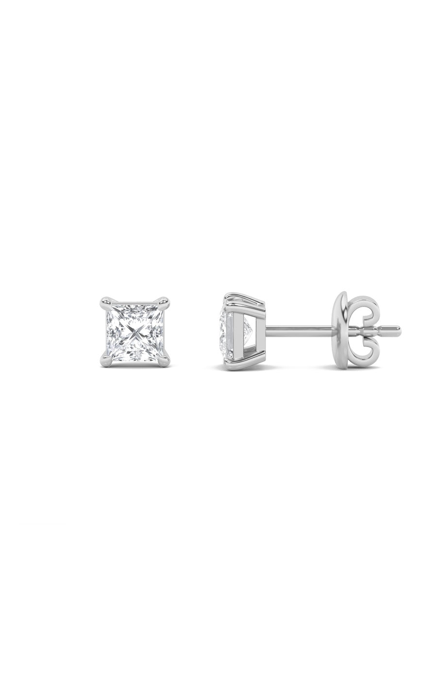 4Cttw Princess Shaped Lab Grown Diamond (F/VS) Classic Basket Set Stud Earrings in 14K Gold
