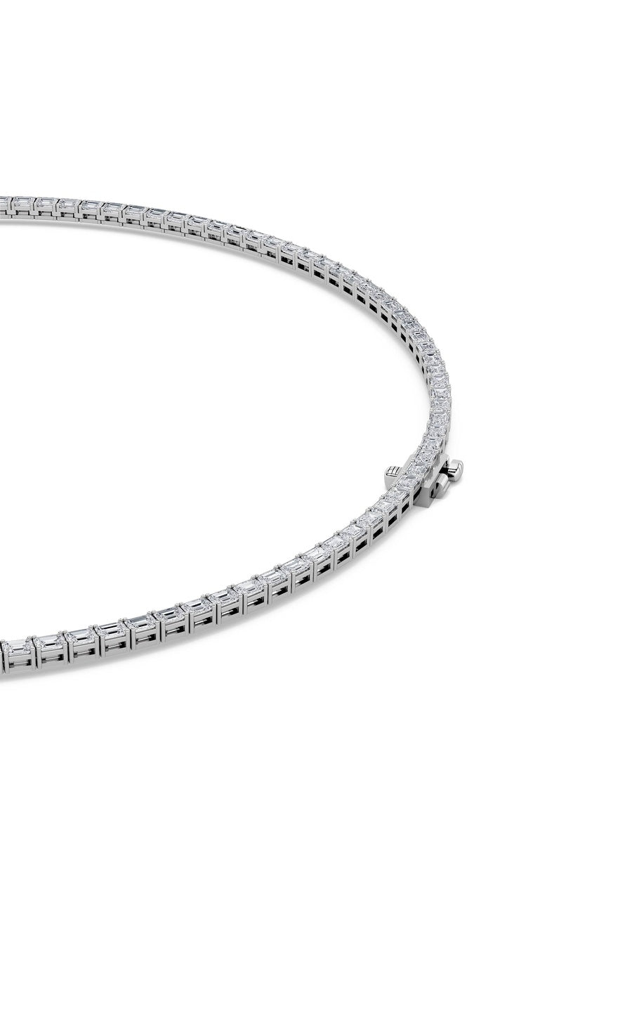 29CTW Emerald Shaped Lab Grown Diamond Tennis Necklace in 14K Gold (F/VS)