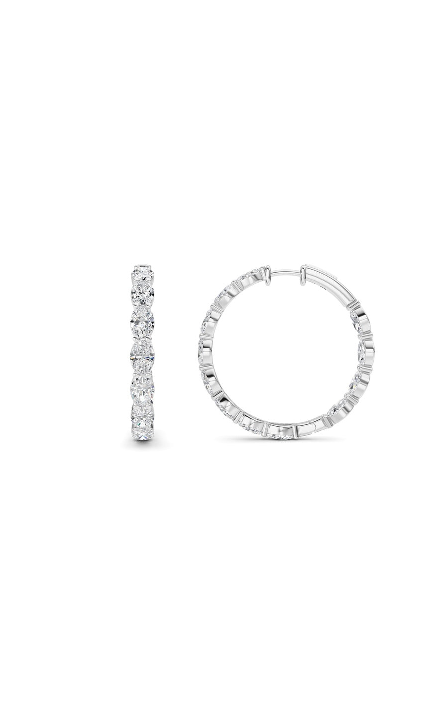 10Cttw Oval Shaped Lab Grown Diamond (F/VS) InsideOut Hoop Earrings in 14K White Gold