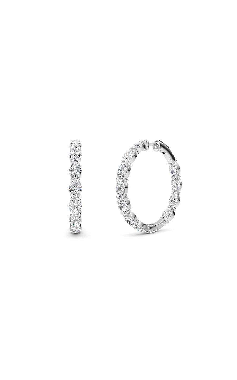 10Cttw Oval Shaped Lab Grown Diamond (F/VS) InsideOut Hoop Earrings in 14K White Gold