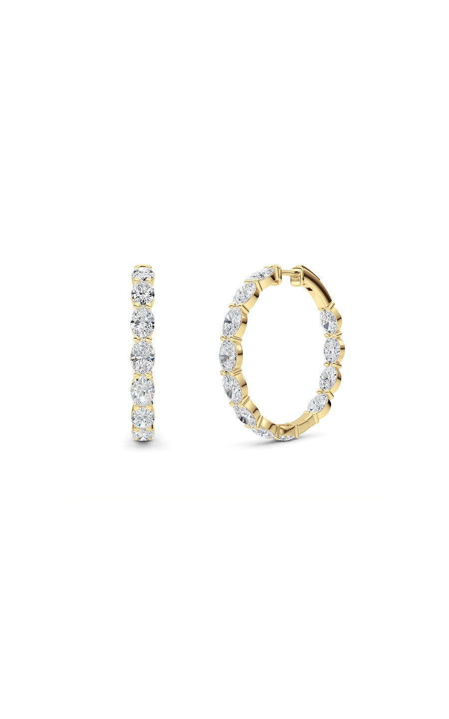 10Cttw Oval Shaped Lab Grown Diamond (F/VS) InsideOut Hoop Earrings in 14K White Gold