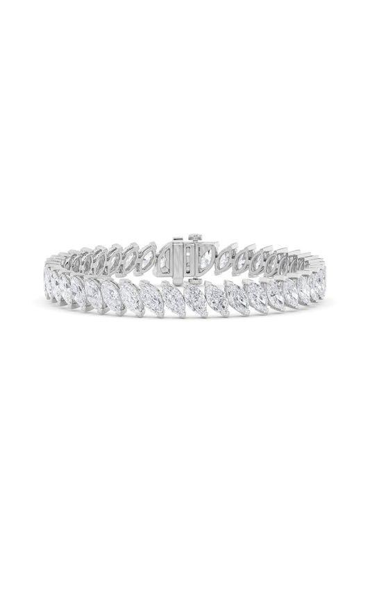 16.5Cttw Marquise Shaped Lab Grown Diamond (F/VS)Angled Line Bracelet in 14K Gold