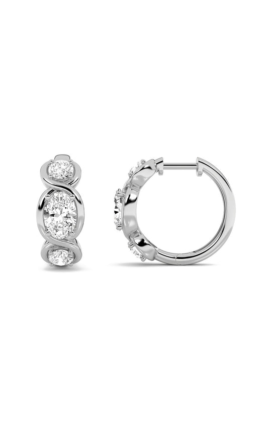 2.5Cttw Oval Shaped Lab Grown Diamond (F/VS) ThreeStone Huggie Earrings in 14K Gold