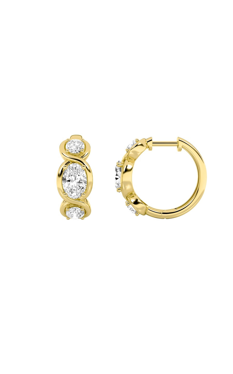 2.5Cttw Oval Shaped Lab Grown Diamond (F/VS) ThreeStone Huggie Earrings in 14K Gold