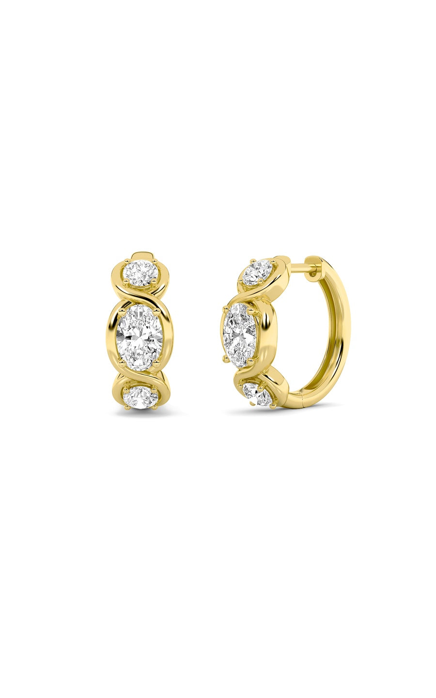 2.5Cttw Oval Shaped Lab Grown Diamond (F/VS) ThreeStone Huggie Earrings in 14K Gold