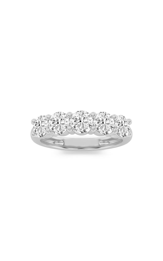 3Cttw Round Shaped Lab Grown Diamond (F/VS) Five Stone Band Ring in 14K White Gold