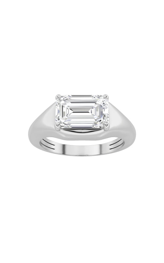 2Cttw Emerald Shaped Lab Grown Diamond (G/VS) EastWest Solitaire Ring in 14K Gold