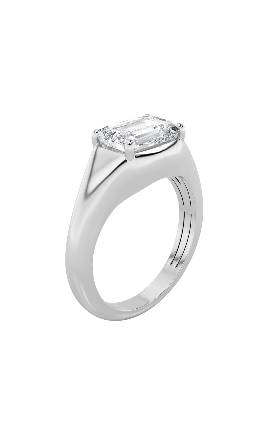 2Cttw Emerald Shaped Lab Grown Diamond (G/VS) EastWest Solitaire Ring in 14K Gold