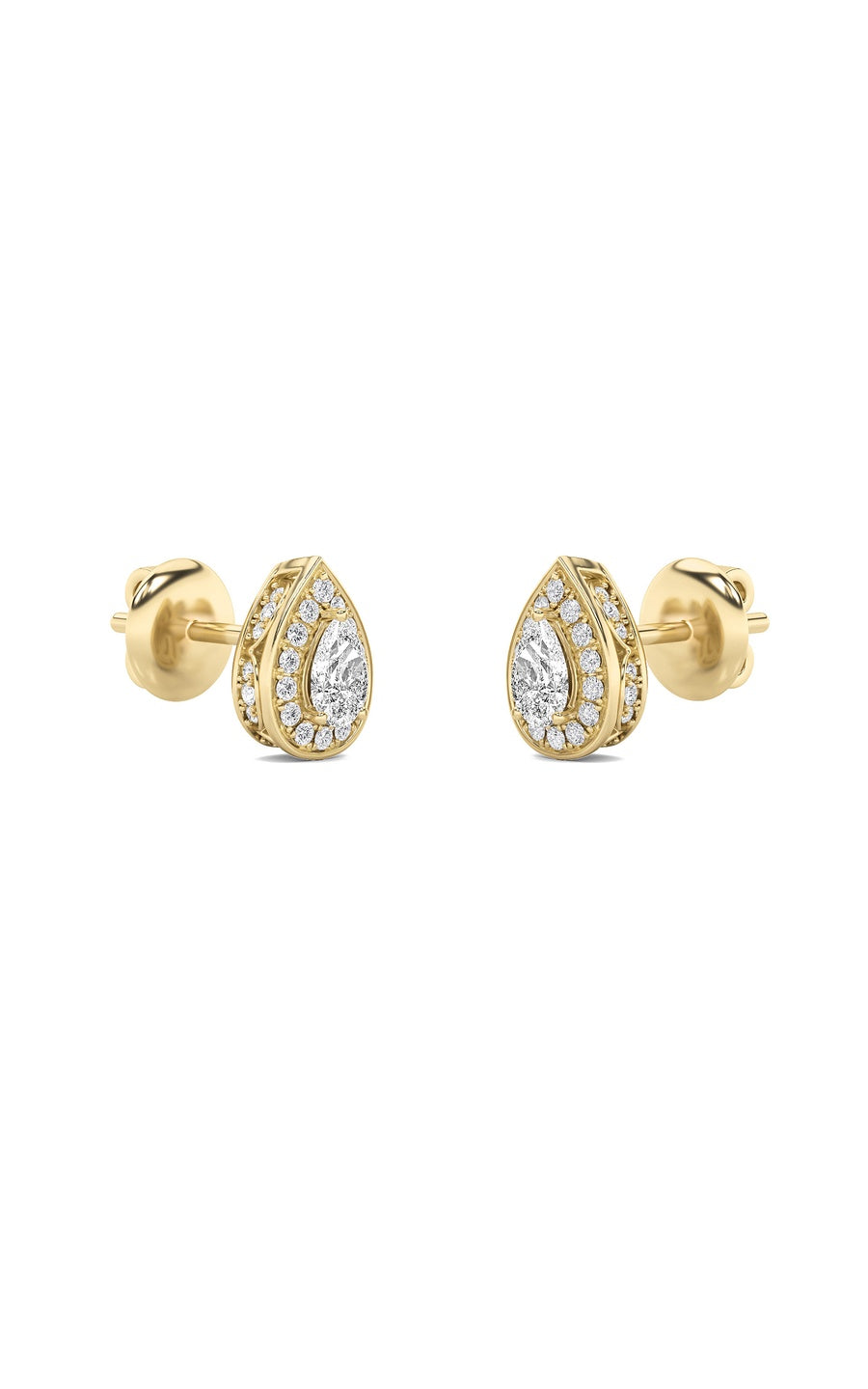 1Cttw Pear Shaped Lab Grown Diamond (F/VVS) Halo Stud Earrings in 14K Gold