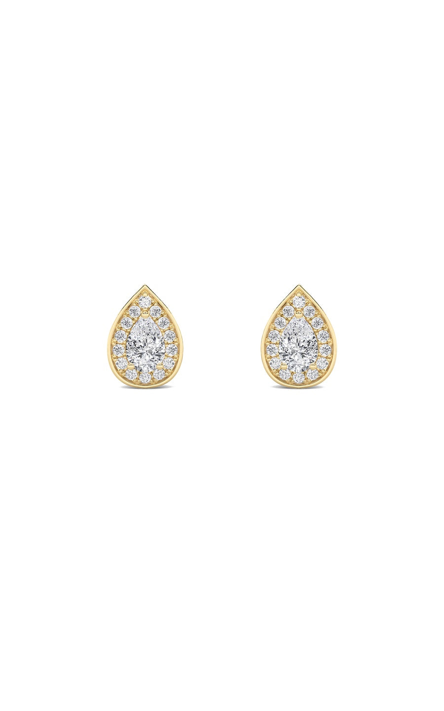 1Cttw Pear Shaped Lab Grown Diamond (F/VVS) Halo Stud Earrings in 14K Gold