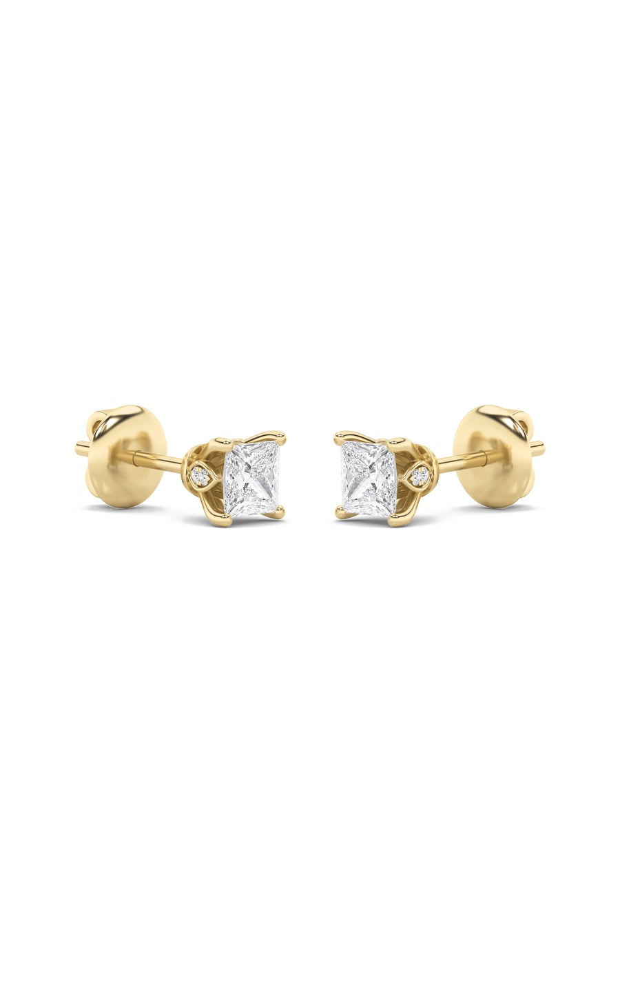 3Cttw Princess Shaped Lab Grown Diamond (F/VS) Tulip Head Stud Earrings in 14K Gold