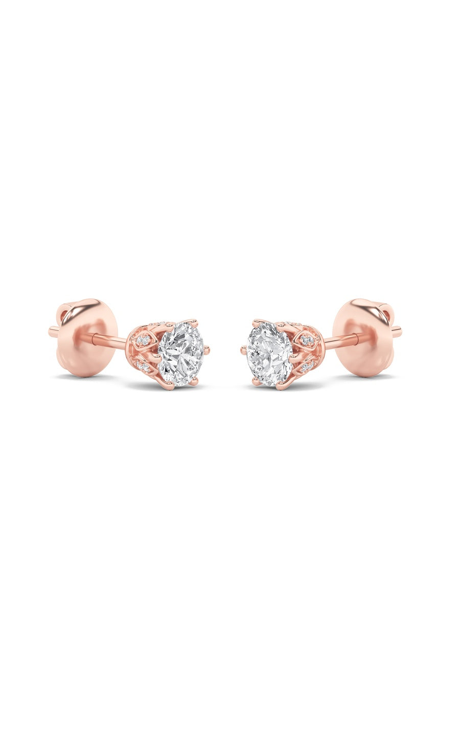 2Cttw Round Shaped Lab Grown Diamond (F/VS) TulipHead Stud Earrings in 14K Gold