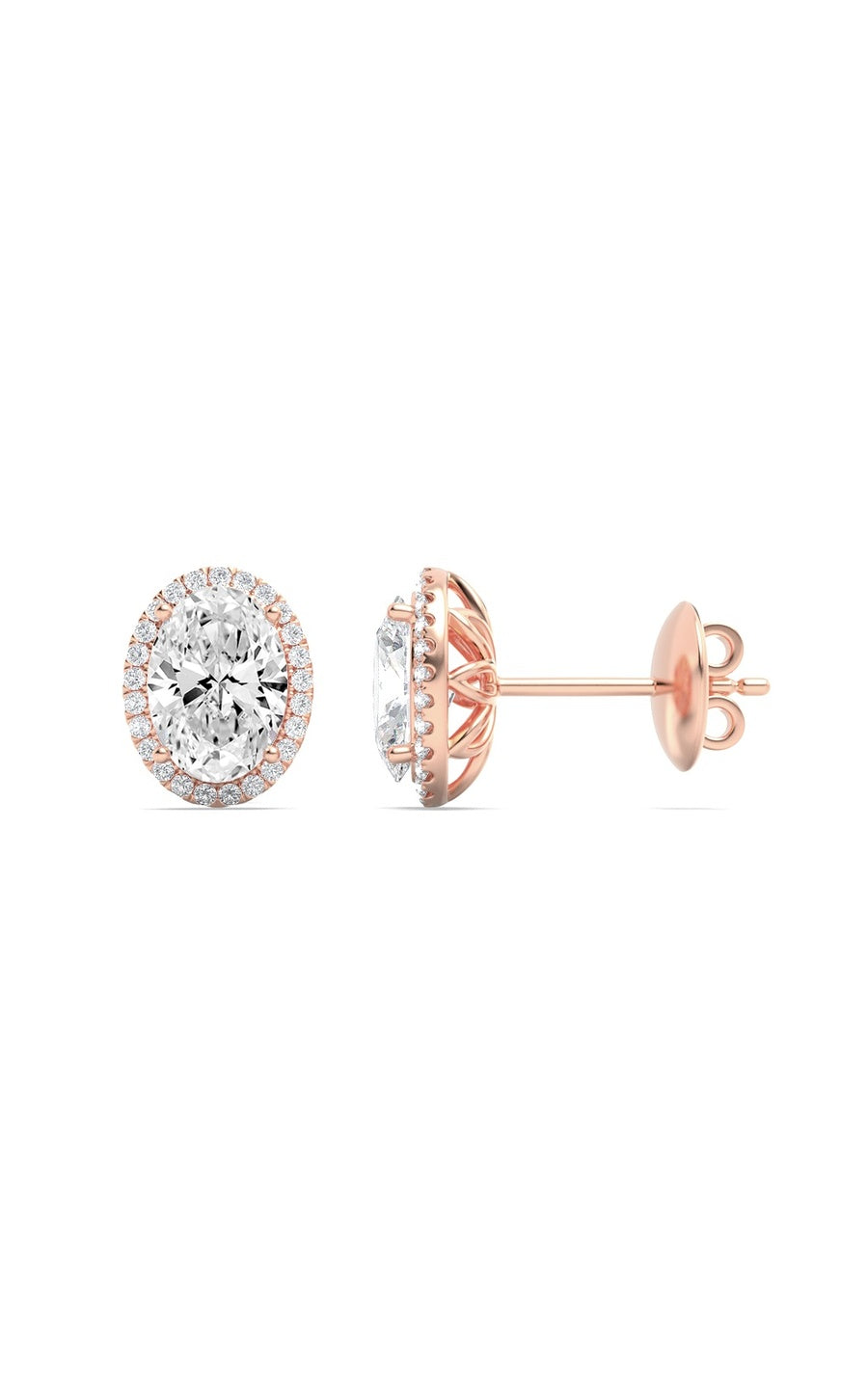 3Cttw Oval Shaped Lab Grown Diamond (F/VS) Halo Stud Earrings in 14K Gold