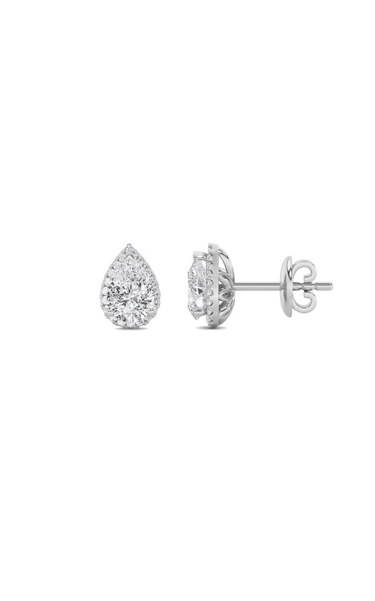2Cttw Pear Shaped Lab Grown Diamond (F/VS) Halo Stud Earrings in 14K Gold