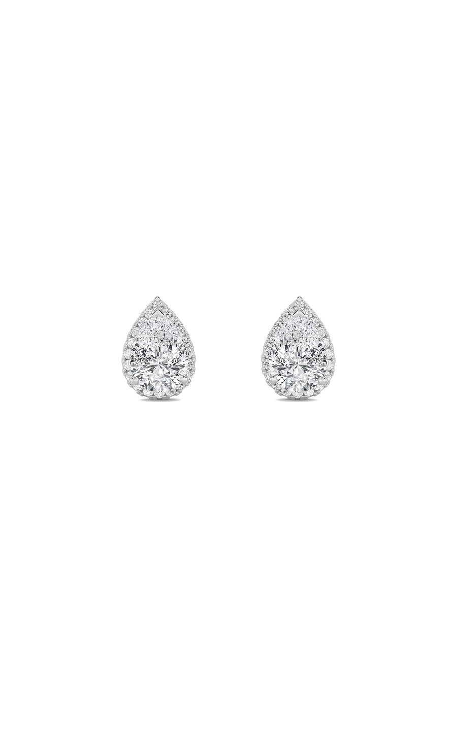 2Cttw Pear Shaped Lab Grown Diamond (F/VS) Halo Stud Earrings in 14K Gold
