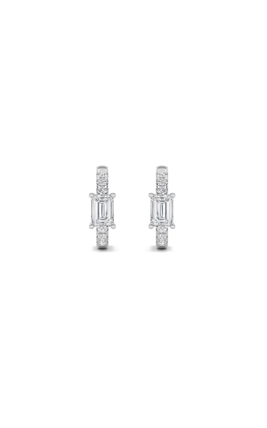 1.5Cttw Emerald Shaped Lab Grown Diamond (F/VS) Solitare Accent Huggie Earrings in 10K Gold