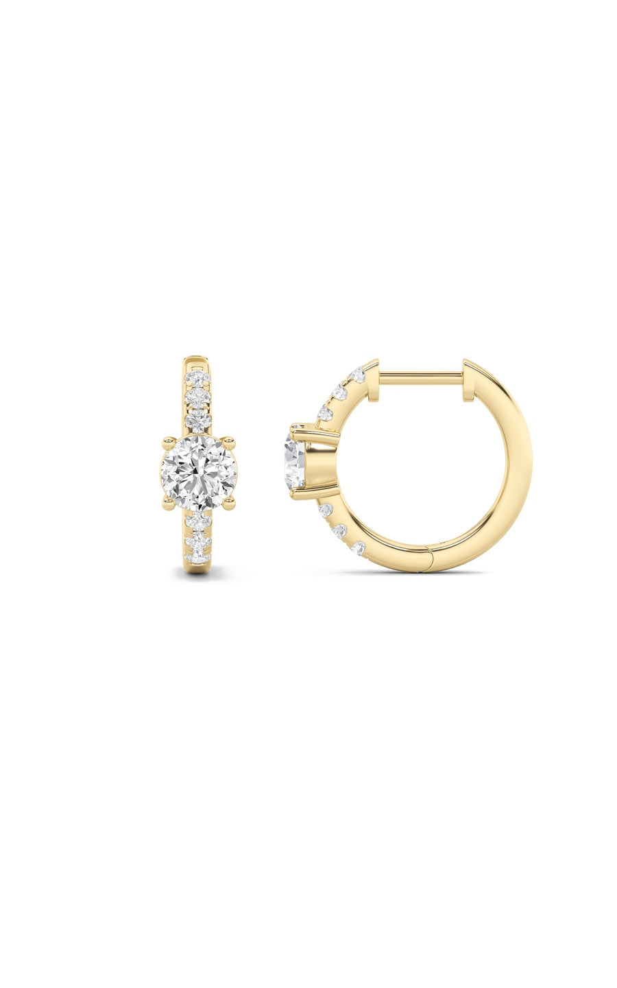 1.5CTW Round Shaped Lab Grown Diamond (F/VS) Solitare Accent Huggie Earrings in 14K Gold