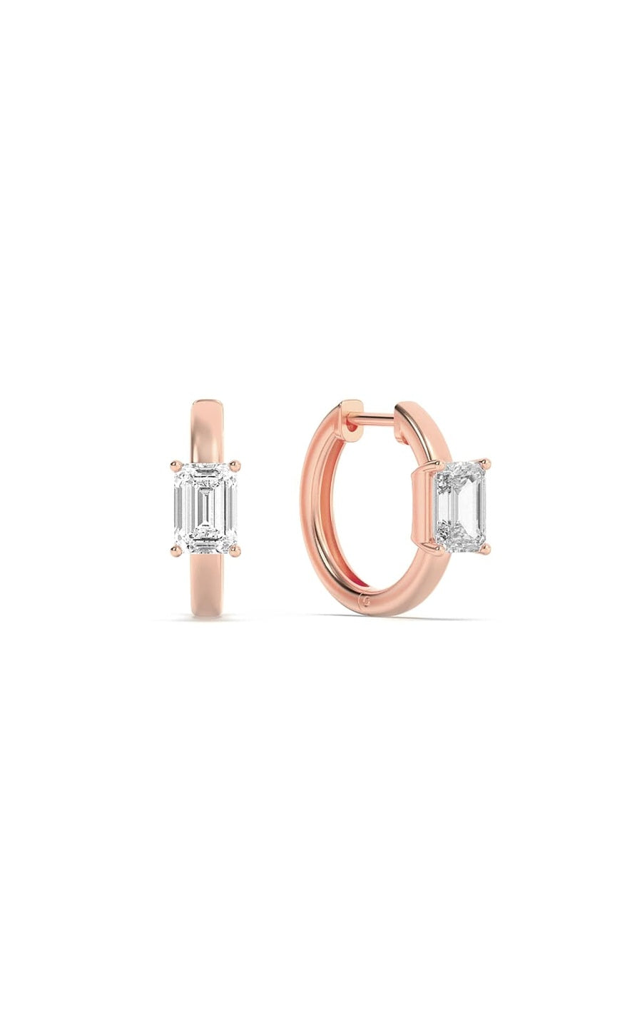 1.5Cttw Emerald Shaped Lab Grown Diamond (F/VS) Solitaire Huggie Earrings in 14K Gold