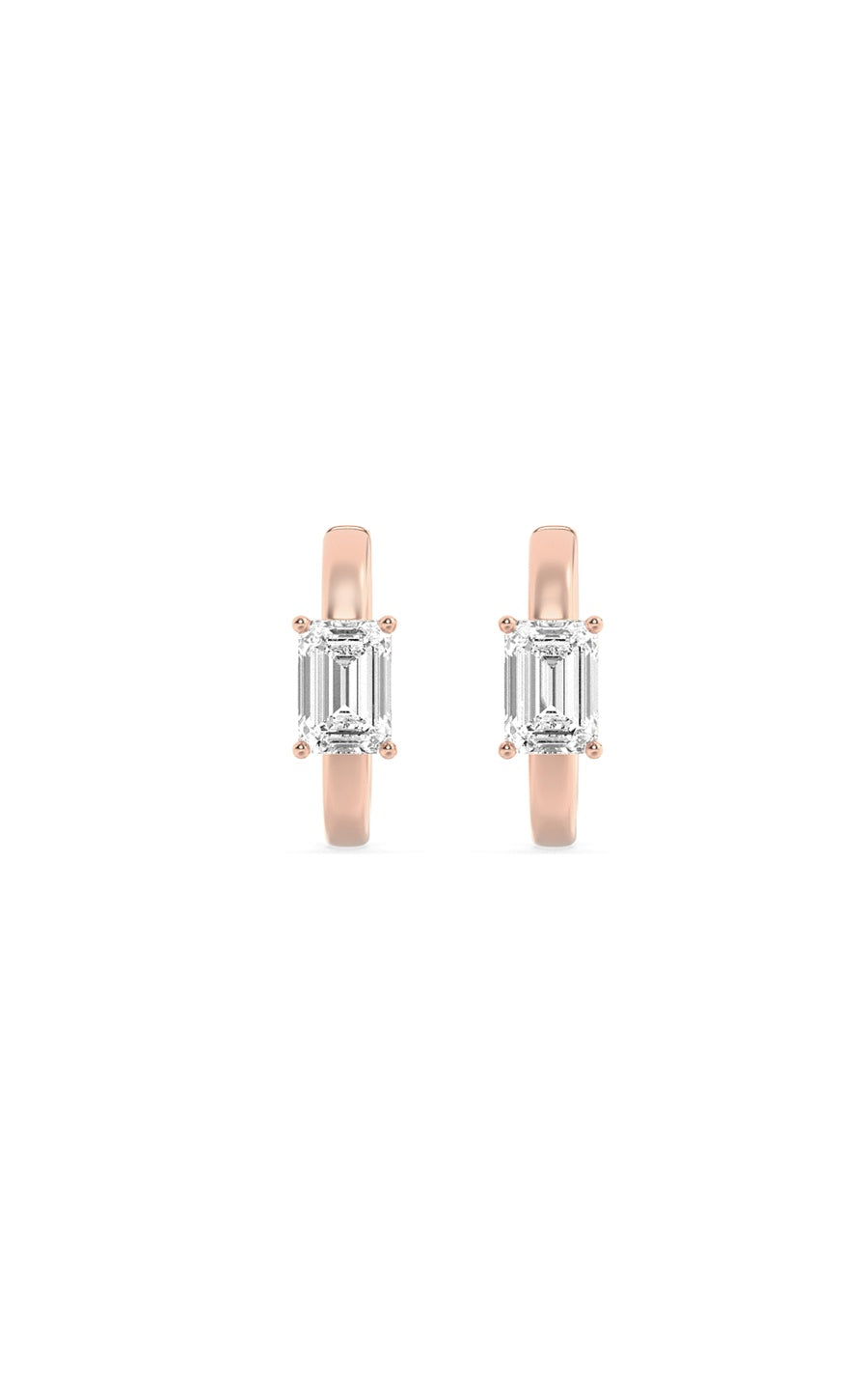 1.5Cttw Emerald Shaped Lab Grown Diamond (F/VS) Solitaire Huggie Earrings in 14K Gold