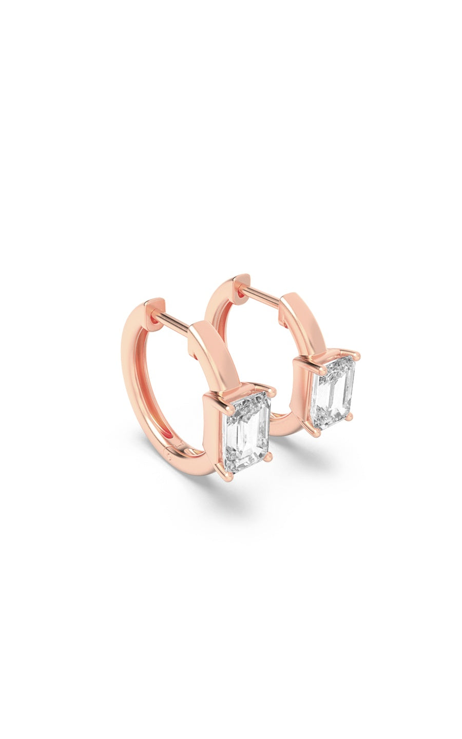 1.5Cttw Emerald Shaped Lab Grown Diamond (F/VS) Solitaire Huggie Earrings in 14K Gold
