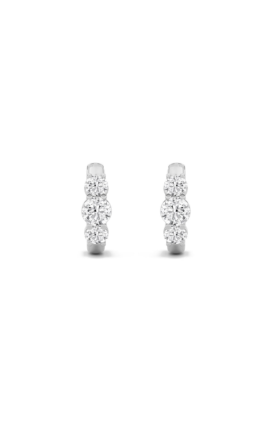 2Cttw Round Shaped Lab Grown Diamond (F/VS) ThreeStone Huggie Earrings in 10K Gold